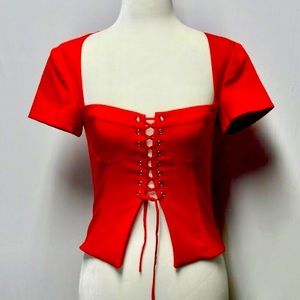 Red I.AM.GIA. Boned Short Sleeve Corset Top